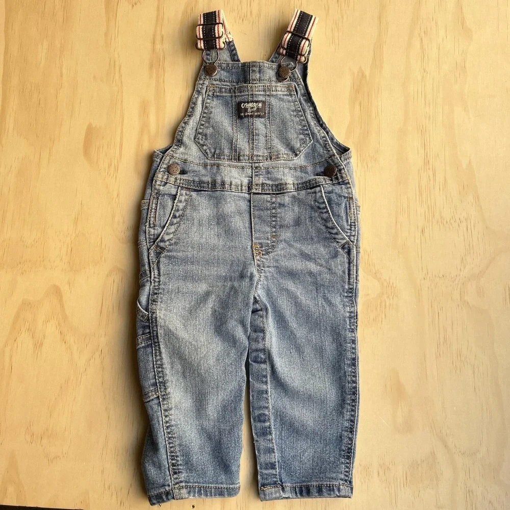 OshKosh B'gosh Overalls Baby 12M Blue‎ Denim Bib Adjustable Straps Jeans